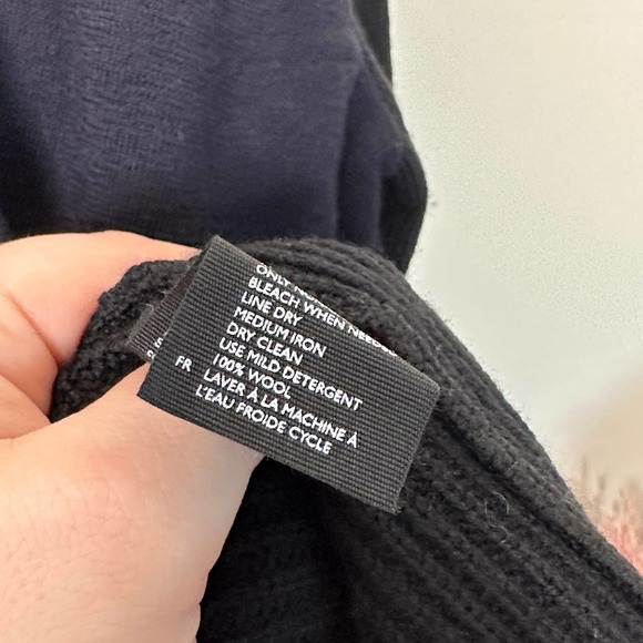 COS Colorblock Wool Cuffed Crew Neck Sweater Navy Blue Black {KK39} - Picture 4 of 4